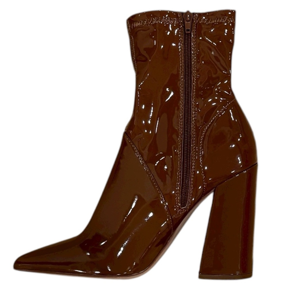 Steve Madden Glossy Brown Heeled Boots - Picture 2 of 11